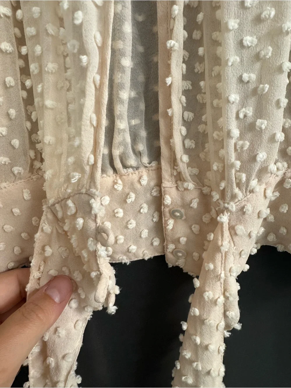 Free People 100% SILK Cream Swiss Dot Tie-Front Blouse